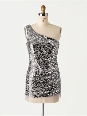 Wildcat One-Shoulder Silver Sequin Shirt Size L